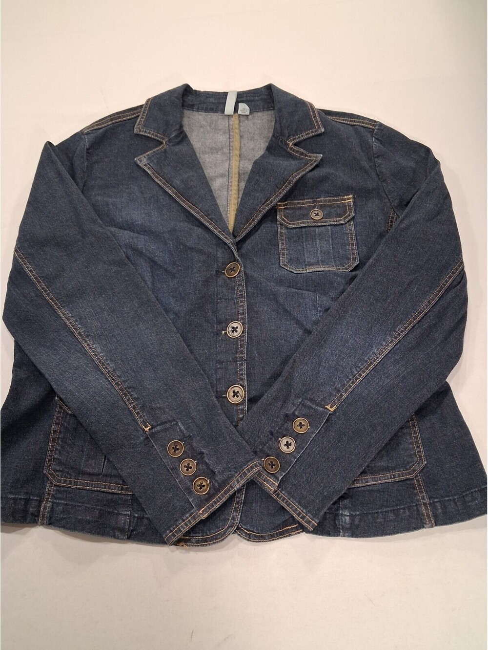 St. John's Bay Women's Stretch Button-Front Blue Denim Jacket Pockets Size XL